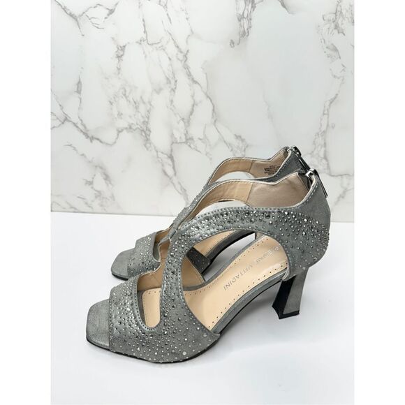 Adrienne Vittadini Sandals Womens Size 6 Gray Beaded Open Toe High Heel - Picture 4 of 10